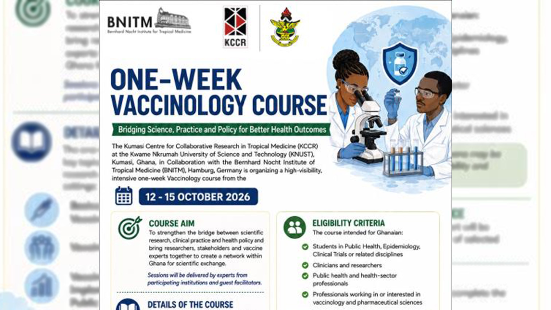 One-Week Vaccinology Course on “BRIDGING SCIENCE, PRACTICE AND POLICY FOR BETTER HEALTH OUTCOMES”